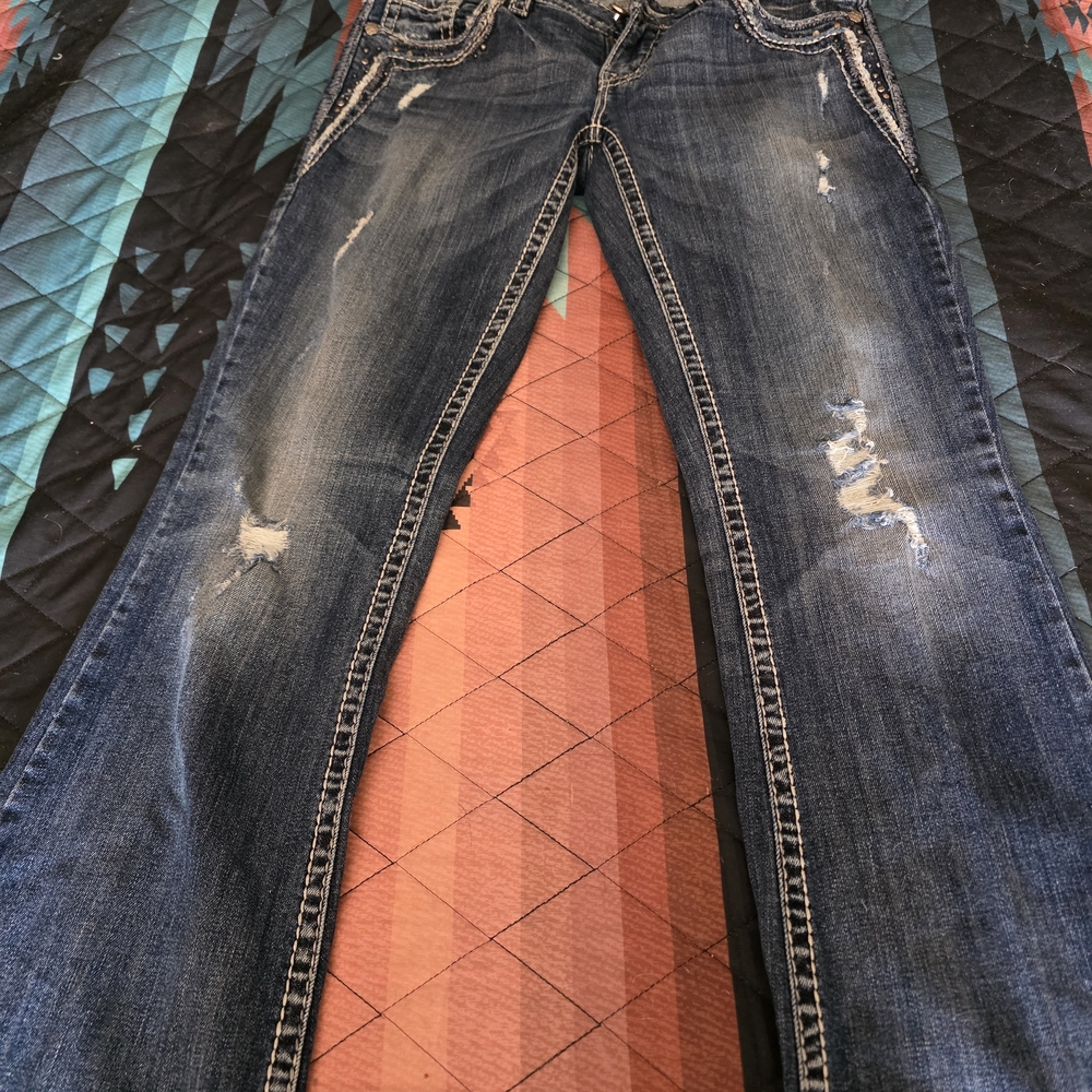 Aiko Women’s Dark Blue Distressed Boot Cut Jeans